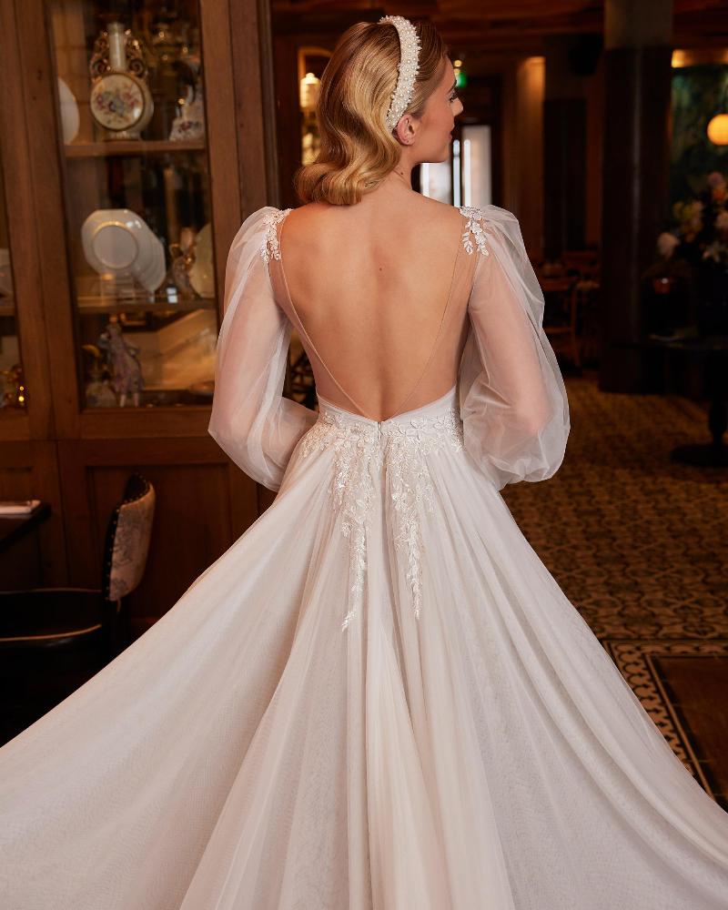 La22232 backless tulle wedding dress with long sleeves and open back5